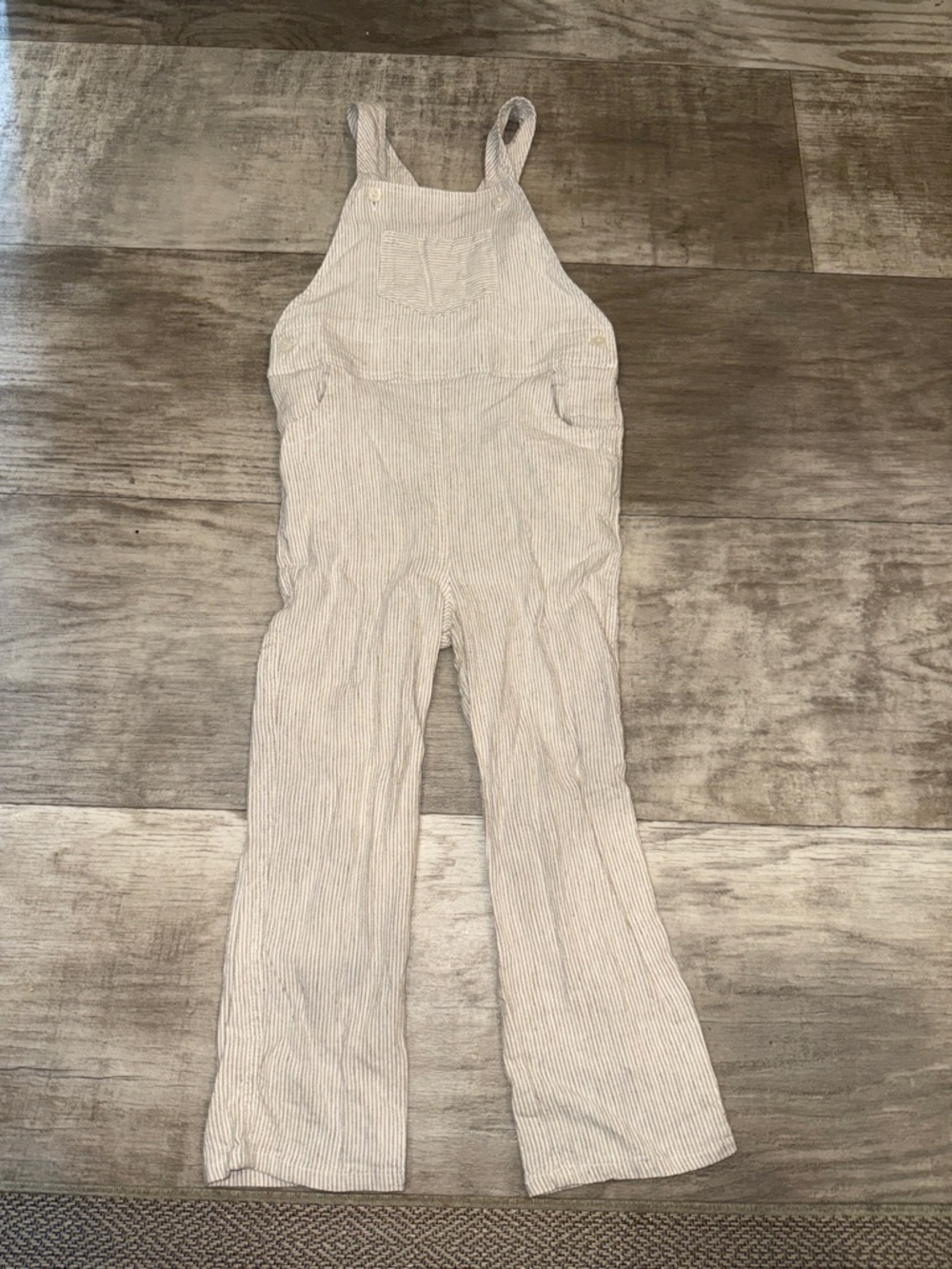 Edgehill Collection Cream Striped Linen Blend Overalls